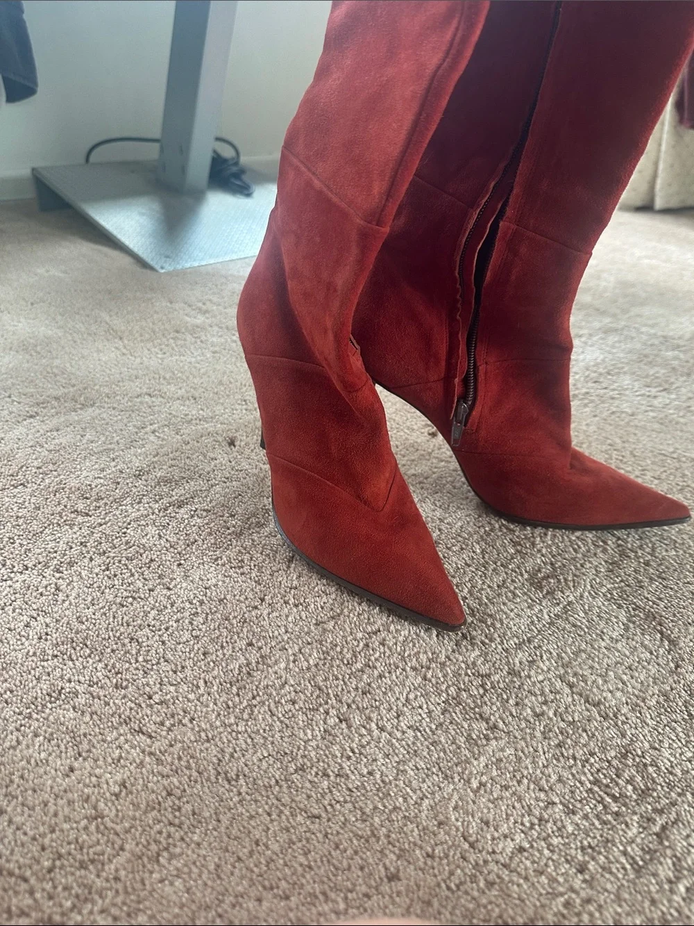 Women's Red Suede Over-the-Knee Pointed-Toe Stiletto Boots with part back laces